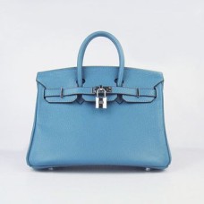 Hermes Birkin 25cm handtas 6068 blauw zilver