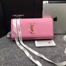 YSL Saint Laurent Clutch 27cm Glad Leer Roze