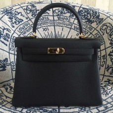 Hermes Kelly 28cm tas Togo leer zwart goud