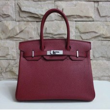 Hermes Birkin 30cm Togo lederen handtas bordeaux zilver
