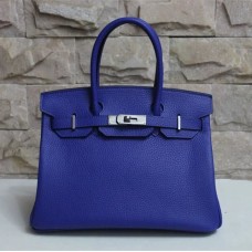 Hermes Birkin 30cm Togo lederen handtas elektrisch blauw zilver