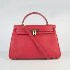 Hermes Kelly 32cm Togo Leren handtas rood/goud