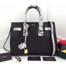 Saint Laurent Sac De Jour Tote Zwart Wit Slang 32cm