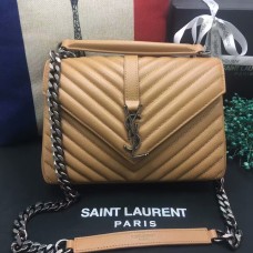 YSL Top Handvat Schoudertas 24cm Abrikoos Zilver