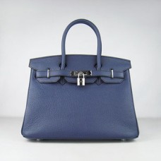 Hermes Birkin 30cm Togo lederen handtassen donkerblauw zilver