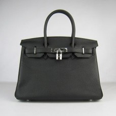 Hermes Birkin 30cm Togo lederen handtassen zwart zilver