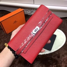 Hermes Kelly Portemonnee Togo Leer Rood