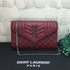 YSL Chain Crossbody Portemonnee 22,5 cm bordeaux