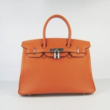 Hermes Birkin 30cm Togo lederen handtassen oranje zilver