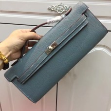 Hermes Kelly Cut 31cm Epsom Leren Clutch Grijs Blauw