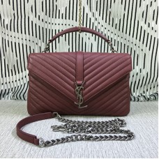 Saint Laurent Grote Top Handvat Chain Bag Donkerrood 32cm
