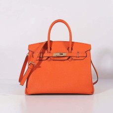 Hermes 30cm Birkin tas Togo leer met riem oranje goud