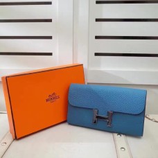 Hermes Constance Portemonnee Togo Leer Blauw