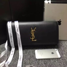 YSL Saint Laurent Clutch 27cm Glad Leer Zwart