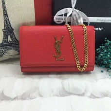 YSL Caviar Leren Kettingtas 22cm Rood Goud