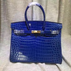 Hermes Birkin 35cm handtas krokodillenleer elektrisch blauw goud