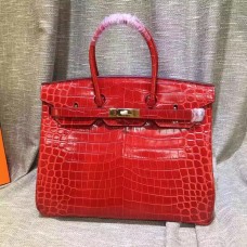 Hermes Birkin 35cm handtas krokodillenleer rood goud