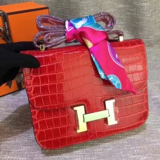 Hermes Constance 23cm Croco Leer Rood