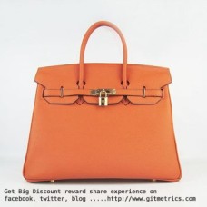 Hermes Birkin 35cm runderhuid ader Handtassen oranje gouden