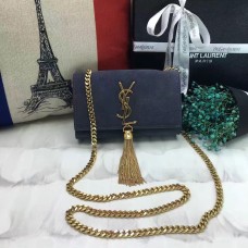 YSL Kleine Tassel Chain Bag 17cm Suède Leer Grijs