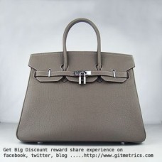 Hermes Birkin 35cm runderhuid ader Handtassen donker kaki zilver