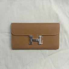 Hermes Epsom Leren Portemonnee Camel Zilver