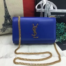 YSL gladde leren kettingtas 22cm blauw