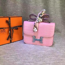 Hermes Constance 23cm Croco Leer Roze