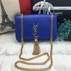 YSL Tassel Chain Bag 22cm Glad Leer Blauw Goud