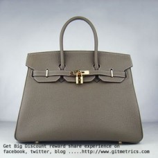 Hermes Birkin 35cm runderhuid ader Handtassen donker kaki gouden