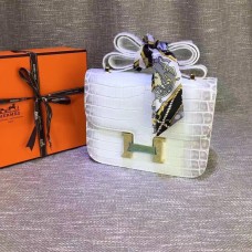 Hermes Constance 23cm Croco Leer Wit Grijs