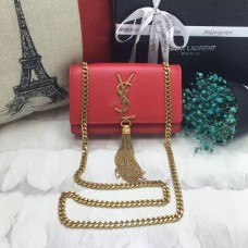 YSL kleine leren tas met kwastje 17 cm rood goud