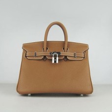 Hermes Birkin 25cm handtas 6068 licht koffie zilver