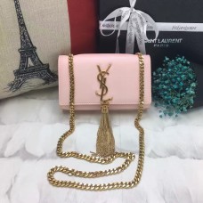 YSL kleine leren tas met kwastje 17 cm lichtroze goud