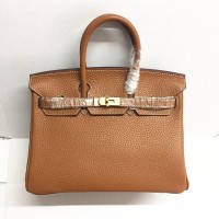 Hermes Birkin 25cm handtas 6068 licht koffie gouden