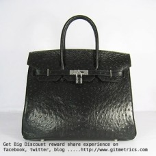 Hermes Birkin 35cm Ostrich Veins Handtassen zwart zilver
