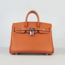 Hermes Birkin 25cm handtas 6068 oranje zilver