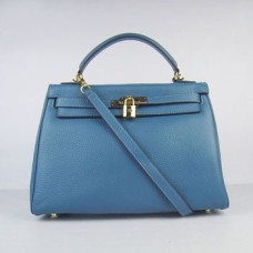 Hermes Kelly 32cm Togo Leren handtas blauw/goud
