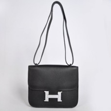 Hermes Constance tas 23cm Togo leer zwart zilver