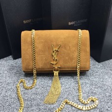 YSL Tassel Chain Tas 22cm Suède Leer Camel