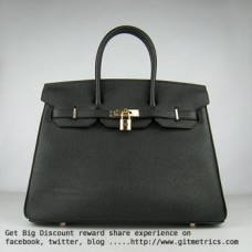 Hermes Birkin 35cm runderhuid ader Handtassen zwart gouden
