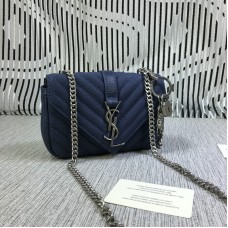 YSL Kleine Envelop Kettingtas Geitenleer Blauw 18cm