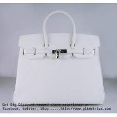Hermes Birkin 35cm Togo lederen handtassen wit zilver