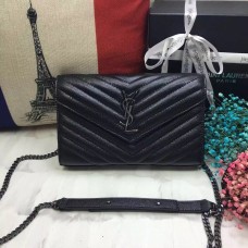 YSL Enveloptas Kaviaarleer Zwart Gunmetal Ketting 23cm