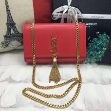 YSL Tassel Chain Bag 22cm Glad Leer Rood Goud