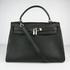 Hermes Kelly 32cm Togo lederen handtas 6108 zwart zilver