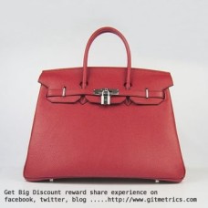 Hermes Birkin 35cm Togo lederen handtassen rood zilver