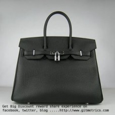 Hermes Birkin 35cm runderhuid ader Handtassen zwart zilver