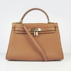 Hermes Kelly 32cm Togo leer 6108 licht koffie gouden