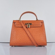 Hermes Kelly 32cm Struisvogelader 6108 Oranje Gouden